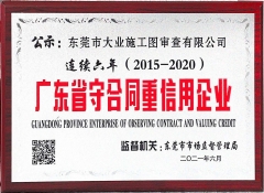 连续六年（2015-2020）年度广东省守合同重信用企业