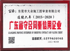 连续六年（2015-2020）年度广东省守合同重信用企业